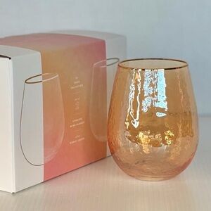 Anthropologie Zara Collection set of 4 NIB stemless gold rimmed wine glasses